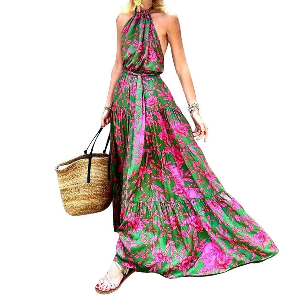 ZARA Summer Halter Neck Sexy Backless Printed Dress